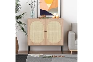 XIAO WEI Sideboard with Handmade Natural Rattan Doors, Rattan Cabinet Console Table Storage Cabinet Buffet Cabinet, for Kitchen, Living Room, Hallway, Entryway, Natural