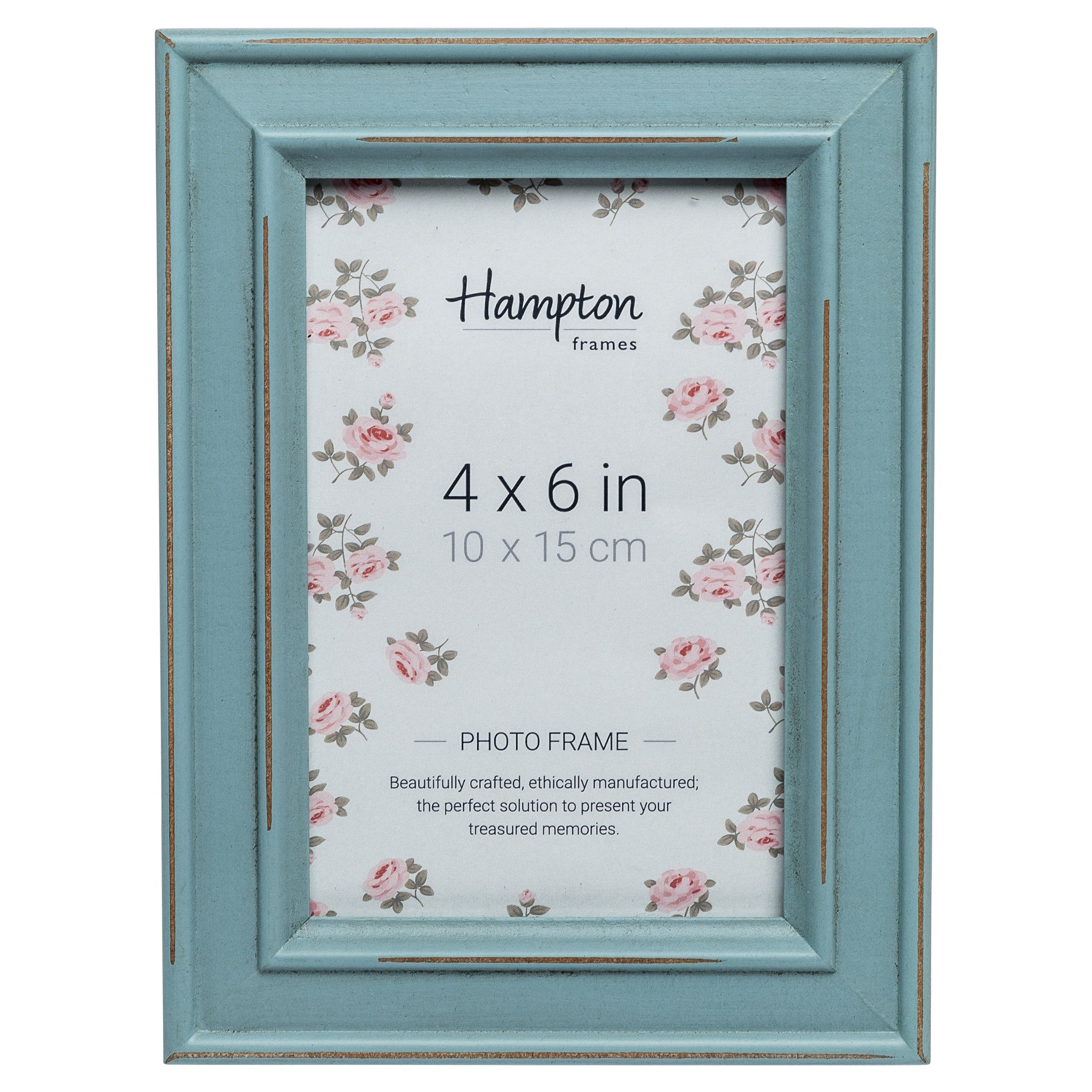 Hampton Frames | PALOMA Picture Photo Frame, 4x6 Inch (10x15cm), Light Blue, Distressed Wood | Glass Aperture, Freestanding or Wall Mount | Display for Home or Office