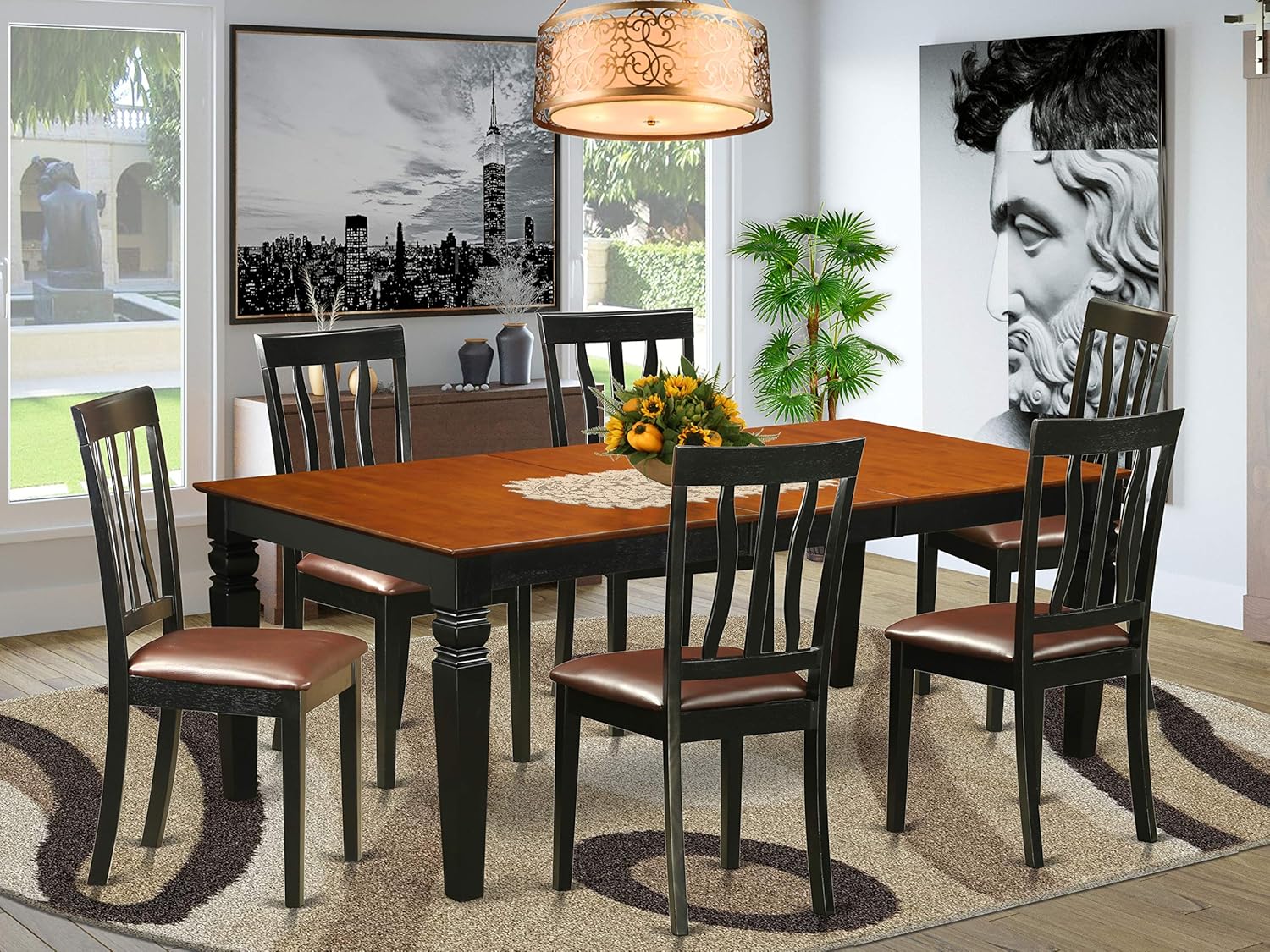 Amazon Com 7 Pc Table Set With A Dining Table And 6 Dining Chairs In Black And Cherry Furniture Decor