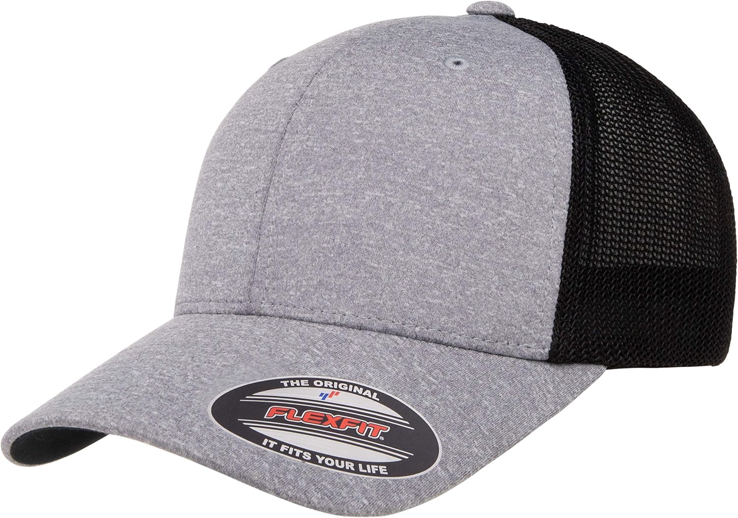 Flex Fit Men s Melange Stretch Mesh Cap Hat Heather Grey Black One Flex Fit Men s Melange Stretch Mesh Cap Hat Heather Grey Black One