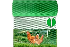 SUMLOTY Plastic Chicken Wire Mesh- 16in x 20ft Green Plastic Mesh Roll - Plastic Chicken Wire for Floral Arrangements, Poultry, Animal Barrier, Gardening - Plastic Fence & Garden Netting Solution