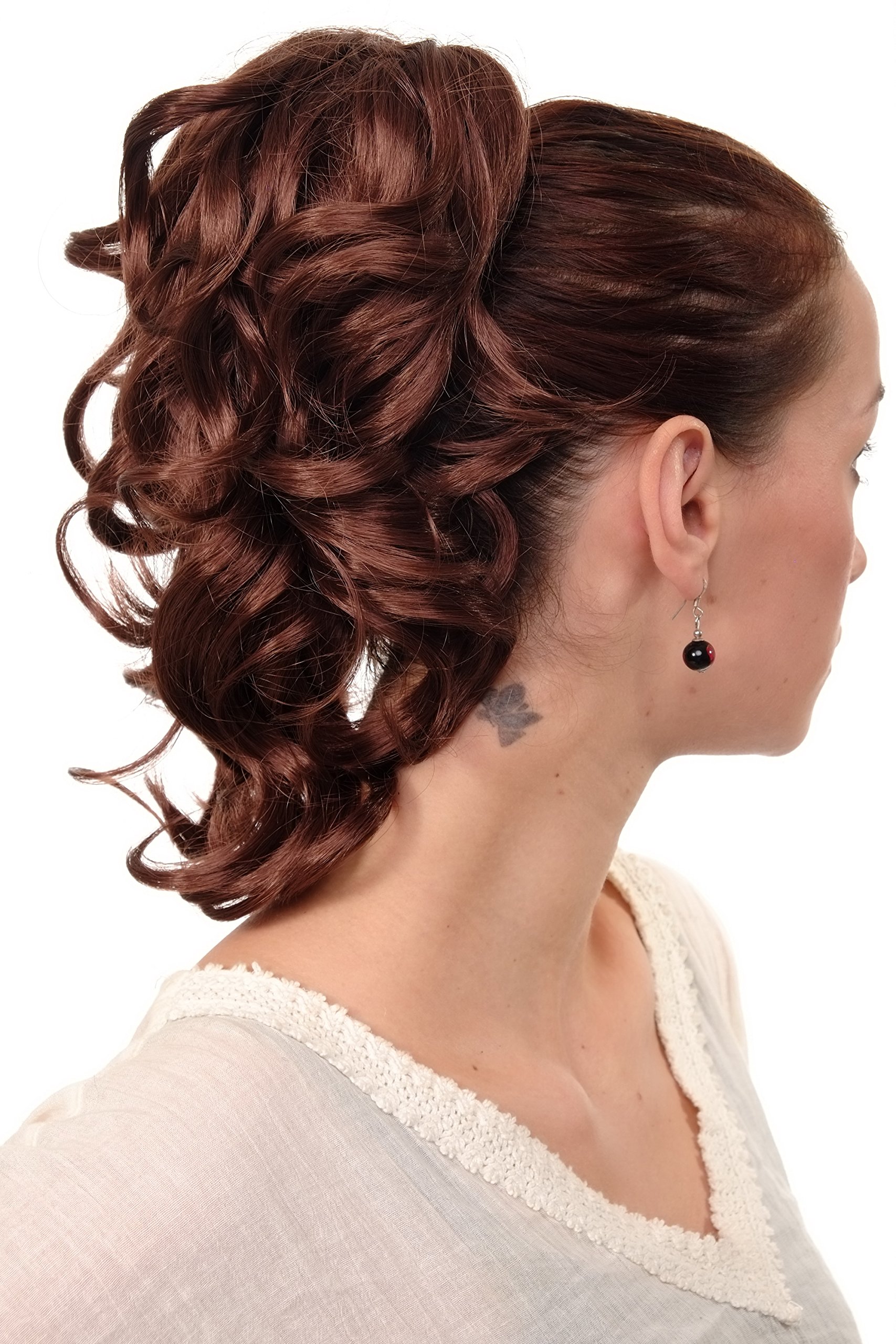 WIG ME UP - JL-3023-33 Hairpiece ponytail with comb and elastic draw string short wavy voluminous dark auburn mahogany 14inch