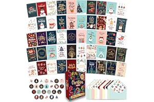 Decorably 100 Pack Foiled & Glittery Boxed 6x4in Assorted Christmas Cards with Envelopes and Stickers, 100 Unique Designs Bulk Christmas Cards Bulk, with Printed Message Inside