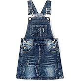 KIDSCOOL SPACE Baby Little Girls Skirt,Ripped Soft Strechy Denim Girls Summer Overalls Dress