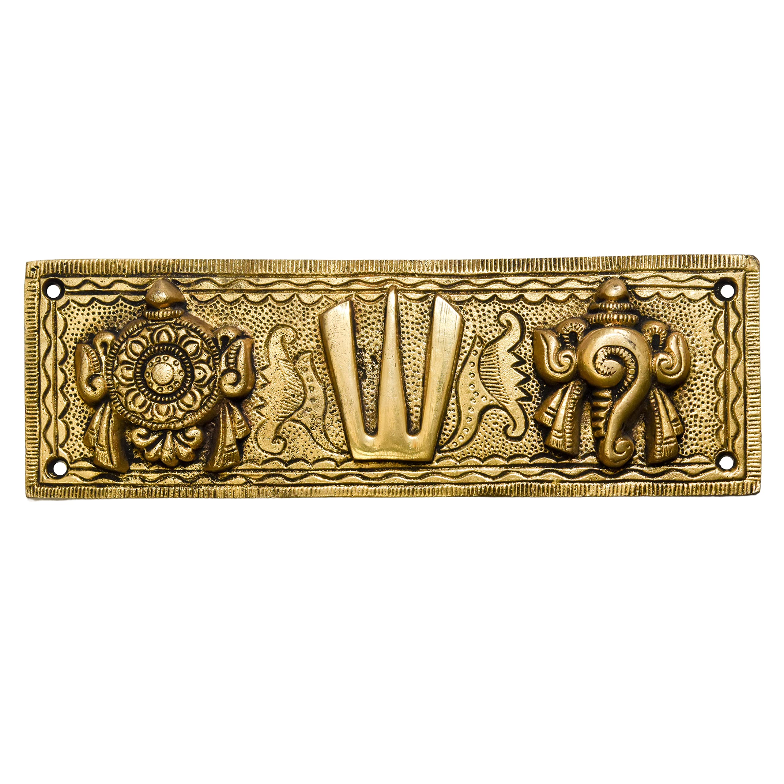 Bhimonee Decor by Modern Gift Centre | Pure Brass Shanku Chakra Hanging Wallplate | 7.75 x 2.5 Inches | 500gm Weight | Traditional Spiritual Wall Decor for Home, Temple, and Office