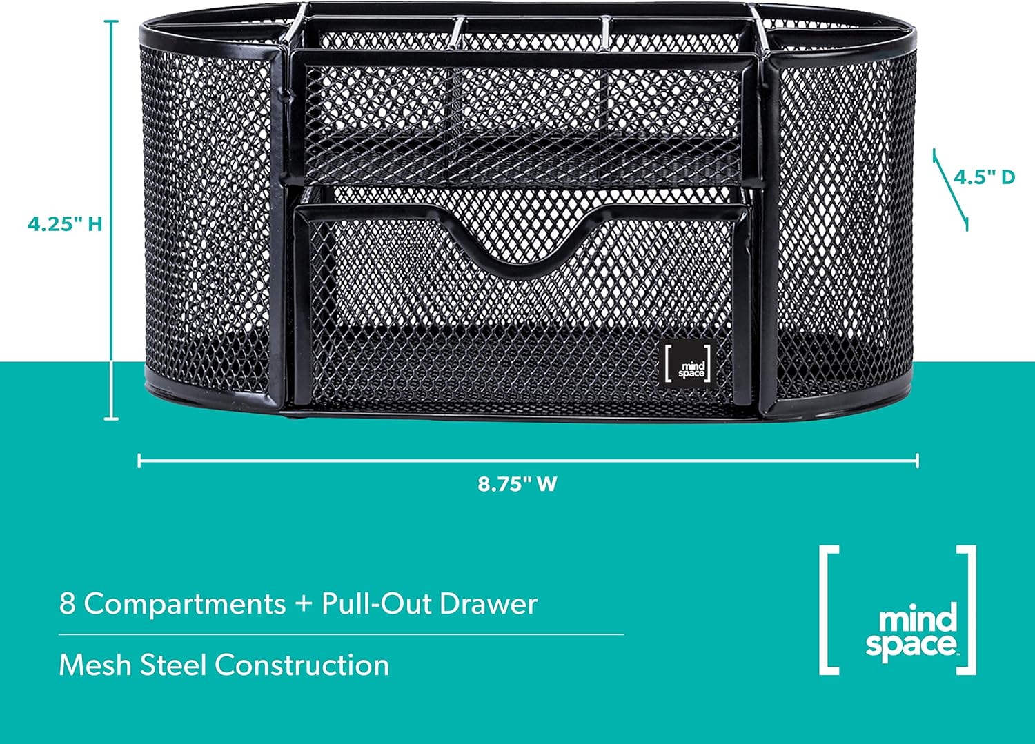 Pen Holder for Desk By Mindspace with 8 Compartments + Drawer| Office Supplies Organizer | The Mesh Collection, Black: Home Improvement