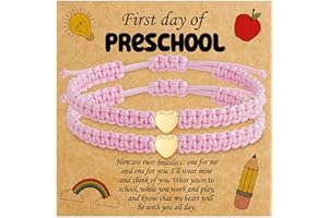 C-leen Back To School Gifts, First Day of Kindergarten Preschool Pink Heart Bracelets for Mom and Daughter Adjustable Heart Back to School Bracelet Stuff