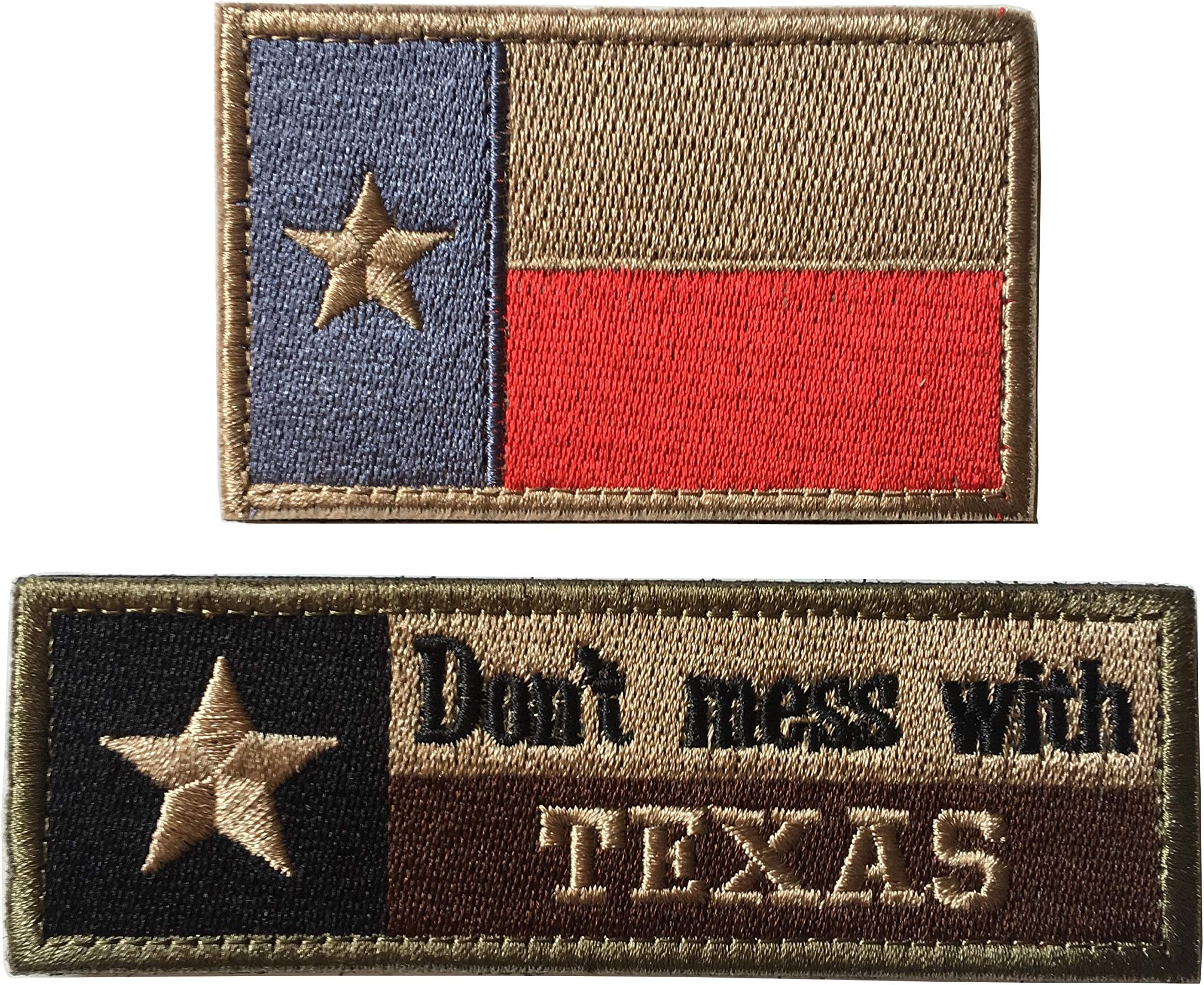 Don't Mess with Texas State Flag Military Army Tactical Desert Badge Hook & Loop Embroidery Patch (B-Bundle 2 Pieces)