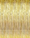 Set of 2 Shiny Gold Metallic Foil Fringe Door & Window Curtain Party Decoration 3' X 8' (36" X 96") "Value Pack of 2"