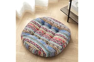 Getmo Resin Meditation Floor Pillow,Large Round Boho Floor Cushion, Mandala Bohemian Floor Pillows Cushion Seating for Yoga Living Room Balcony Office Outdoor Tatami,22x22 Inch,Stripped Blue
