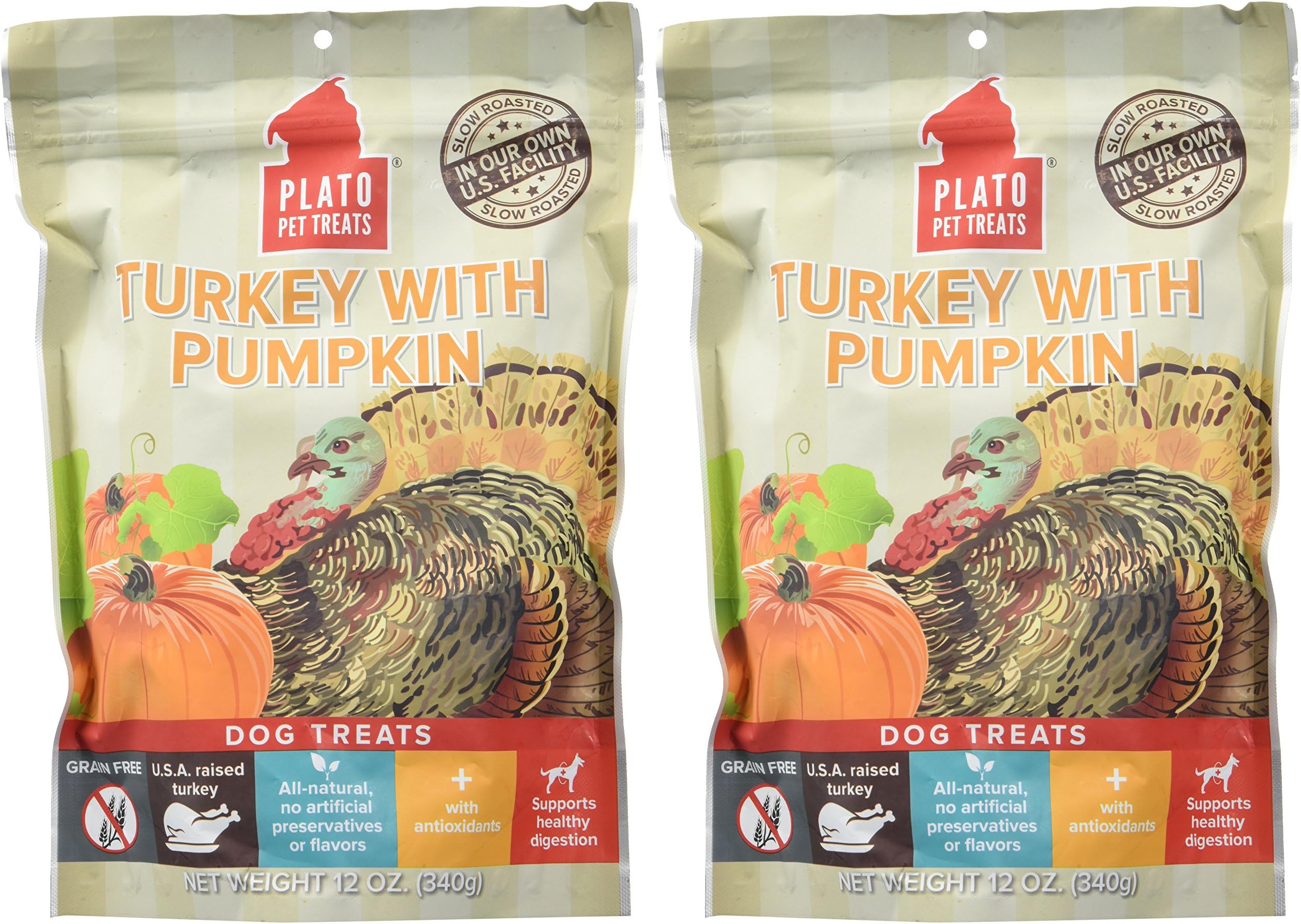 PLATO Dog Treats - Turkey with Pumpkin- 12 oz (2 pack)