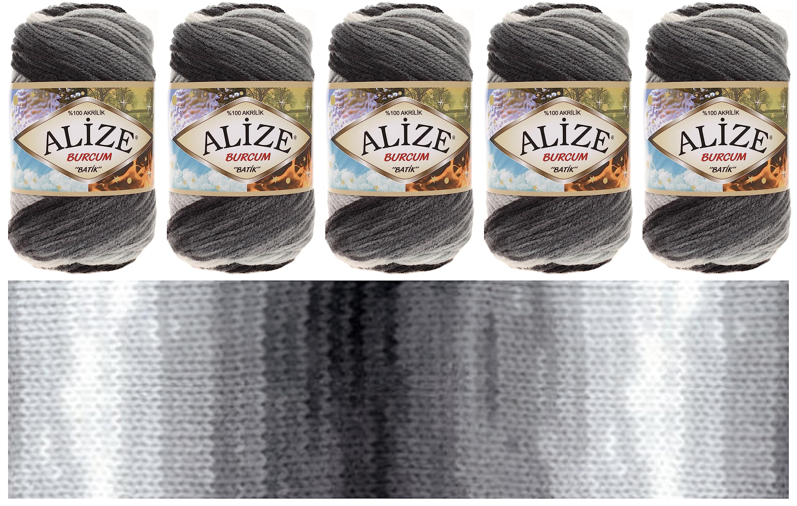 Alize Burcum Batik Yarn 5 x 100 g, 100% Acrylic, 210 m, Hand Knitting Yarn, Baby Wool, Accessory for Crochet, Multicoloured Yarn, Gradient Wool, Gradient Yarn, Multicoloured Wool, Batik Wool (1900)
