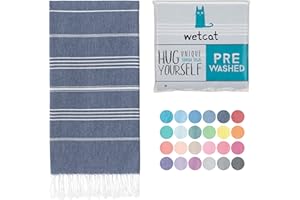 WETCAT Turkish Beach Towel Oversized (38"x71") 100% Turkish Cotton, Made in Turkey - Sand Free, Extra Large, Ultra Soft, Quick Drying, Compact & Lightweight for Travel - Dark Blue