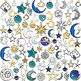 Hicarer 160 Pcs Bracelet Charms, Mixed Antique Sun Star Moon Charm Pendant Plated Enamel Celestial Charm for Jewelry Making