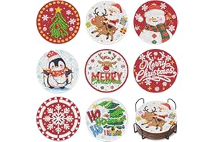 8PCS Christmas Diamond Art Coasters Kits, DIY Diamond-Dots for Adults Christmas Coaster for Home Office Cup Diamonds Painting