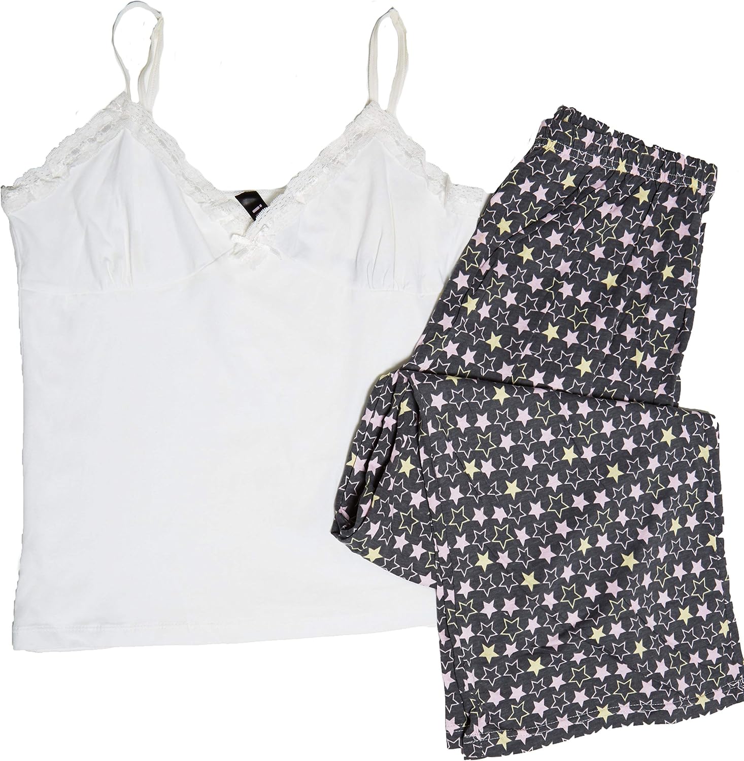 Wish On A Star Cami and Long Pants Set White: Clothing