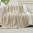 Amélie Home Chenille Sherpa Cable Knit Throw Blanket for Couch, Reversible Soft Cozy Warm Winter Fleece Throw Blankets for Bed Sofa Chair Living Room Comfortable Home Decor,Beige,50 x 60 inch