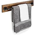 MyGift 28 Inch Rustic Burnt Wood Bathroom Towel Bar with Metal Rod, Wall Mounted Bath Towel Rack