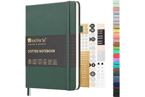 And Per Se Dotted Journal Notebook A5 Hardcover 160 Pages 100GSM Thick Paper Bullet Journal with vegan Leather Cover Lay Flat