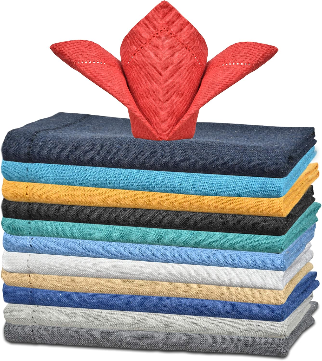 GLAMBURG Cotton Dinner Napkins Set of 12, Cloth Dinner Napkins 18x18, Soft and Comfortable Cocktail Napkins, Wedding Dinner Napkins with Mitered Corners and Hemstitched - Multi