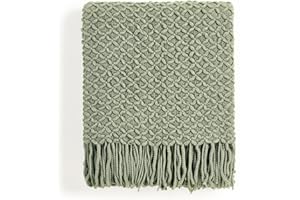 CREVENT Farmhouse Boho Knitted Throw Blanket for Couch Sofa Chair Bed Home Decoration, Soft Warm Cozy Light Weight for Spring