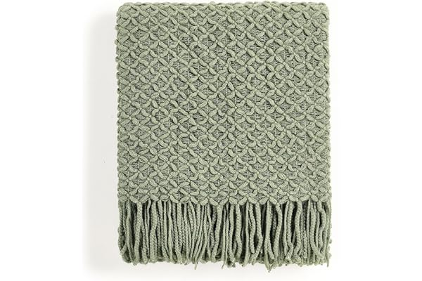 CREVENT Farmhouse Boho Knitted Throw Blanket for Couch Sofa Chair Bed Home Decoration, Soft Warm Cozy Light Weight for Spring