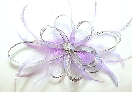 Lilac Feathers Silver Ribbon Crystals Hair Wedding Races