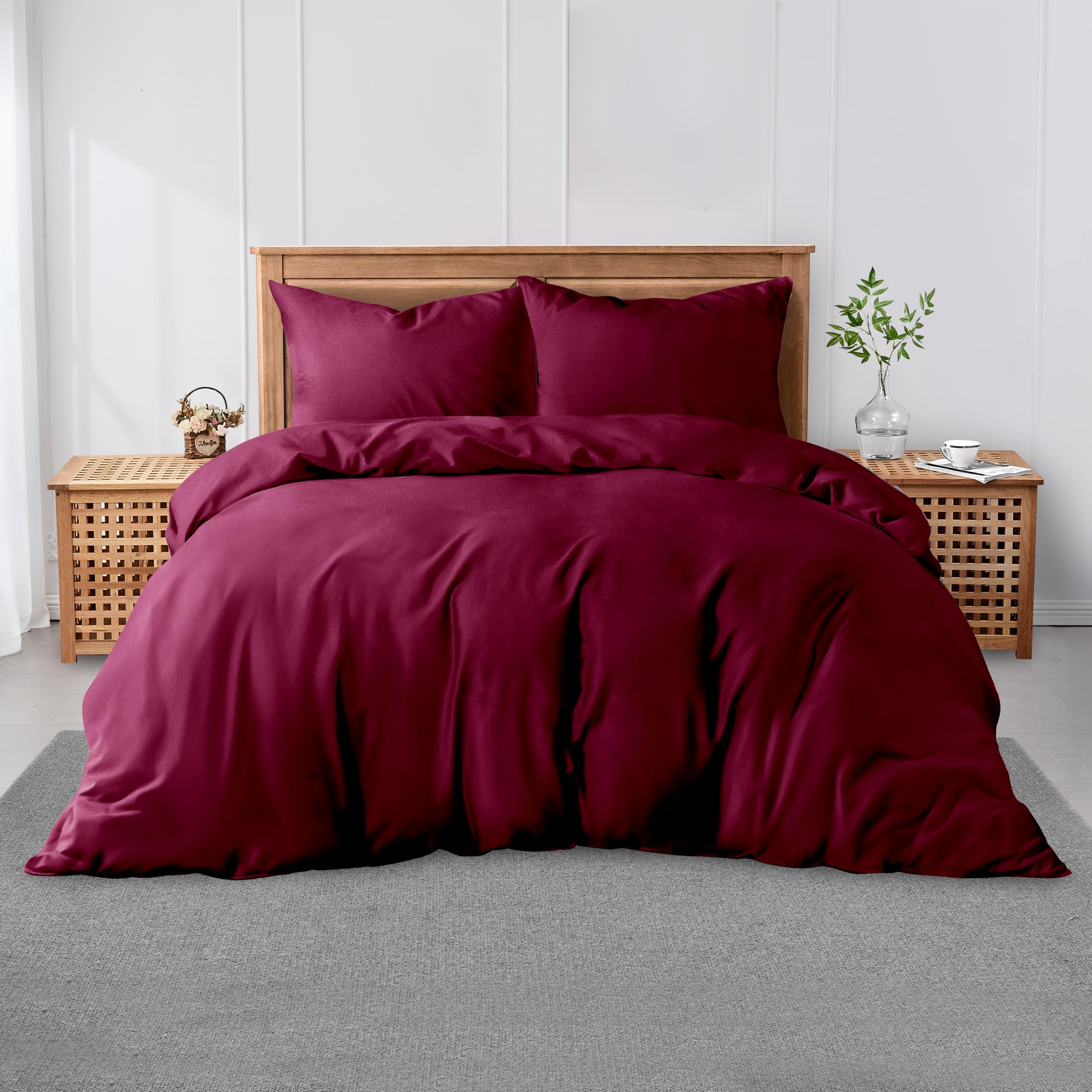 GC GAVENO CAVAILIA Single Size Duvet Cover - Super Soft Breathable Polycotton Bedding & Linen, Plain Dyed Washable Quilt & Comforter Cover - Wine โ image 1