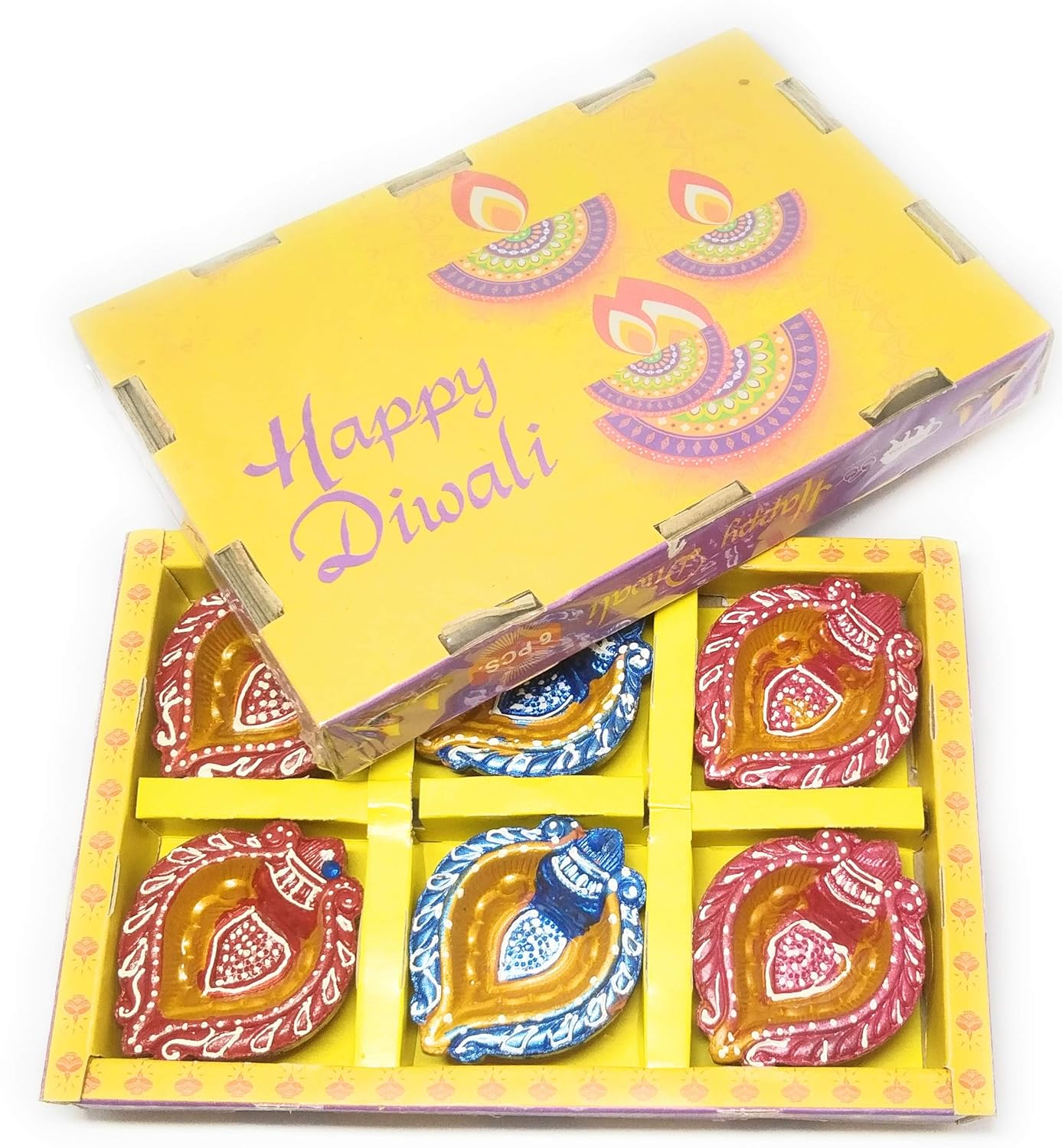 Buy Diwali Diya Festival Gift Box of Leaf Design Diyas (Multicolor