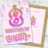 Olivia Samuel 20 Pack 8th Birthday Invitations Pink Gold Glitter UK Printed view 6