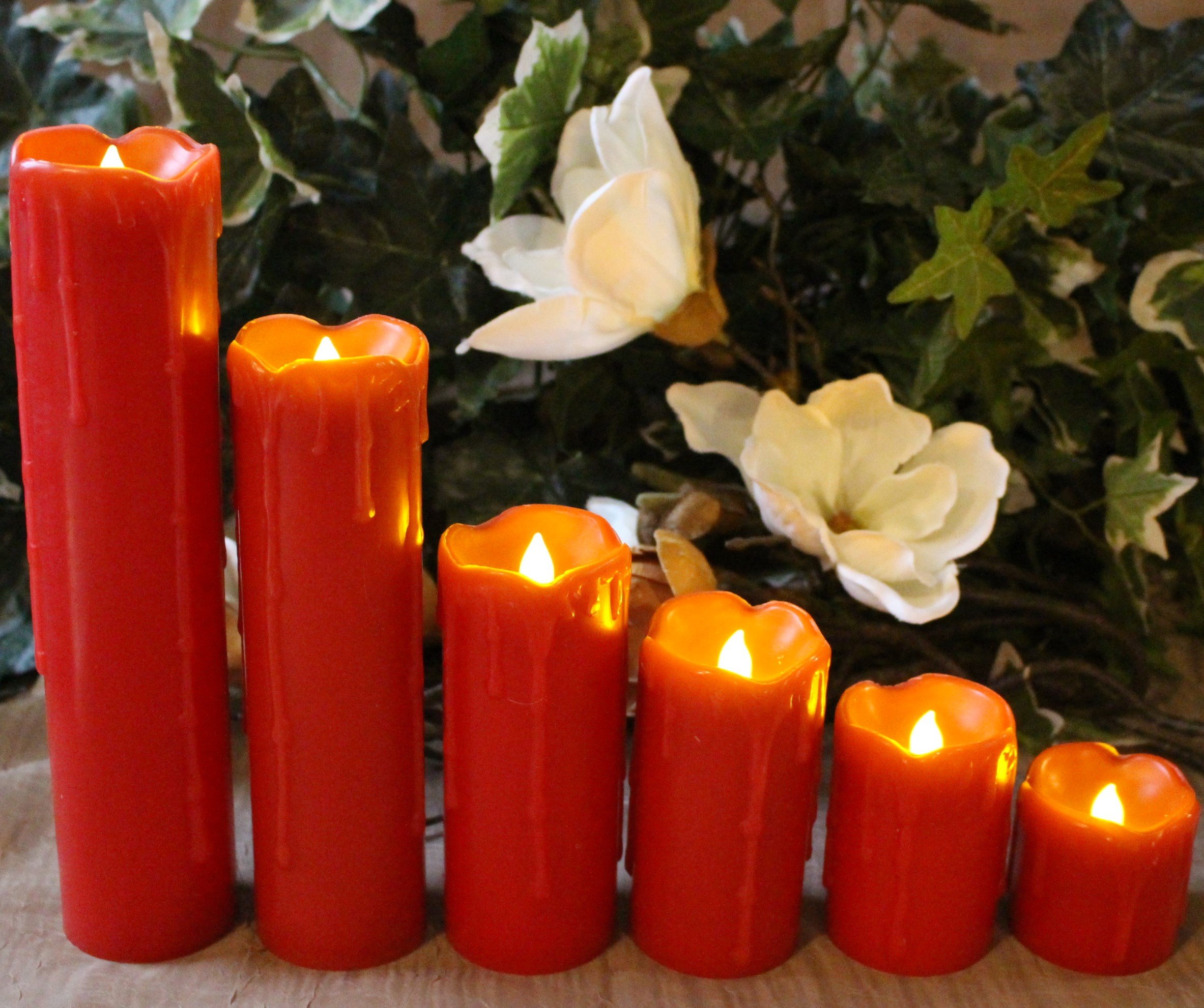 Timer Flameless Candles Slim Set of 6, 2" Wide and 2" 9" Tall, Red Color Wax eBay