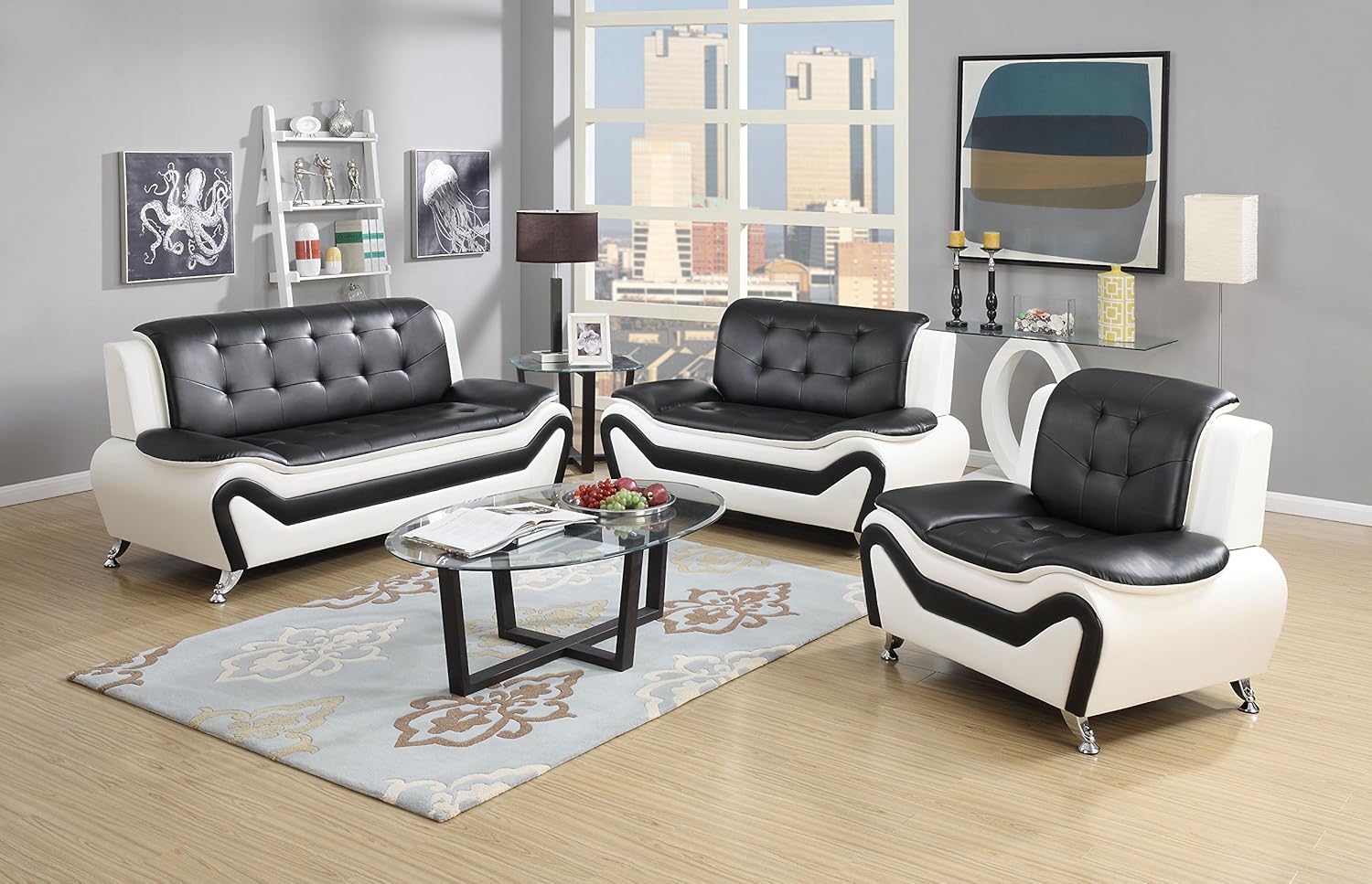 Amazon Com Us Pride Furniture 3 Piece Modern Bonded Leather Sofa