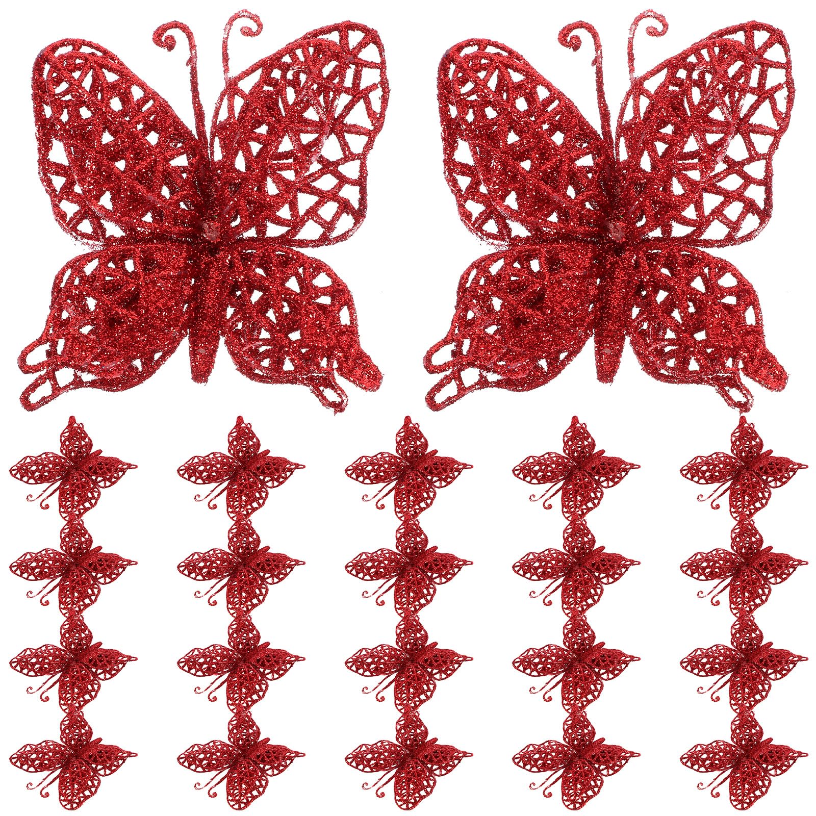 Ciieeo 24Pcs Christmas Tree Butterfly Decorations Glitter Hollow Ornaments for Xmas Wreath Diy Holiday Party Decor 3D Hanging Gold Butterflies