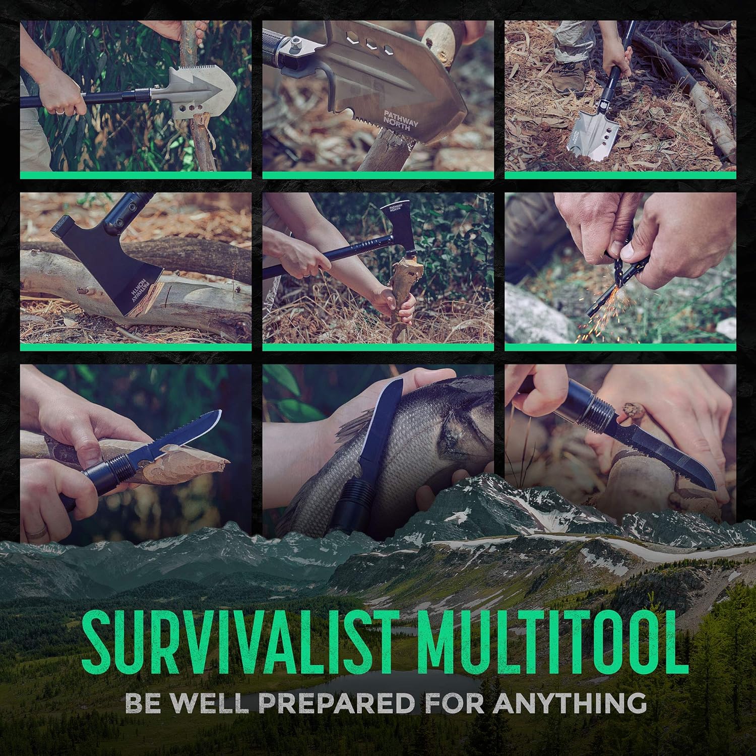 PATHWAY NORTH Camping Axe and Survival Shovel – Stainless Steel Multi-Tool Folding Shovel and Survival Hatchet – Equipment for Outdoor, Hiking, Hunting, Emergency, Backpacking : Garden & Outdoor