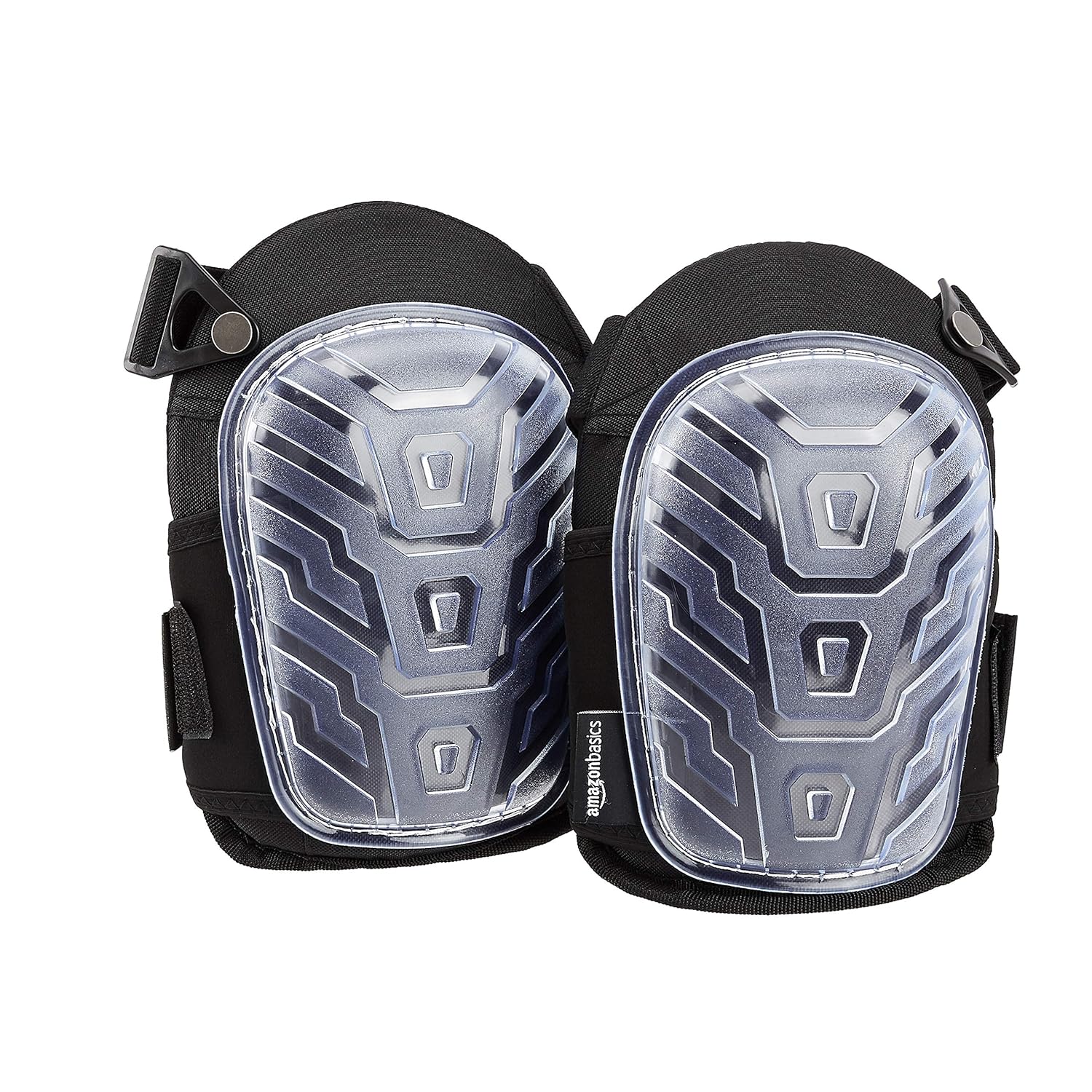 Amazon Basics Professional Knee Pads, Heavy Duty Foam Padding, Comfortable Gel Cushion, Adjustable Easy-Fix Clips, Clear, 1 Pair
