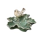 Creative Co-op Ceramic Leaf Dish with Bird, Green