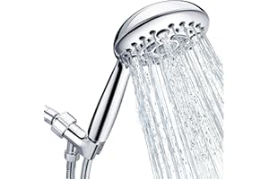Shower Head, SR SUN RISE 6-Settings 5" High Pressure Handheld Shower Head Set with 2.45 Meter/96 Inch/ 8 FT Long Shower Hose and Shower Arm Mount with Brass Ball Joint,Chrome