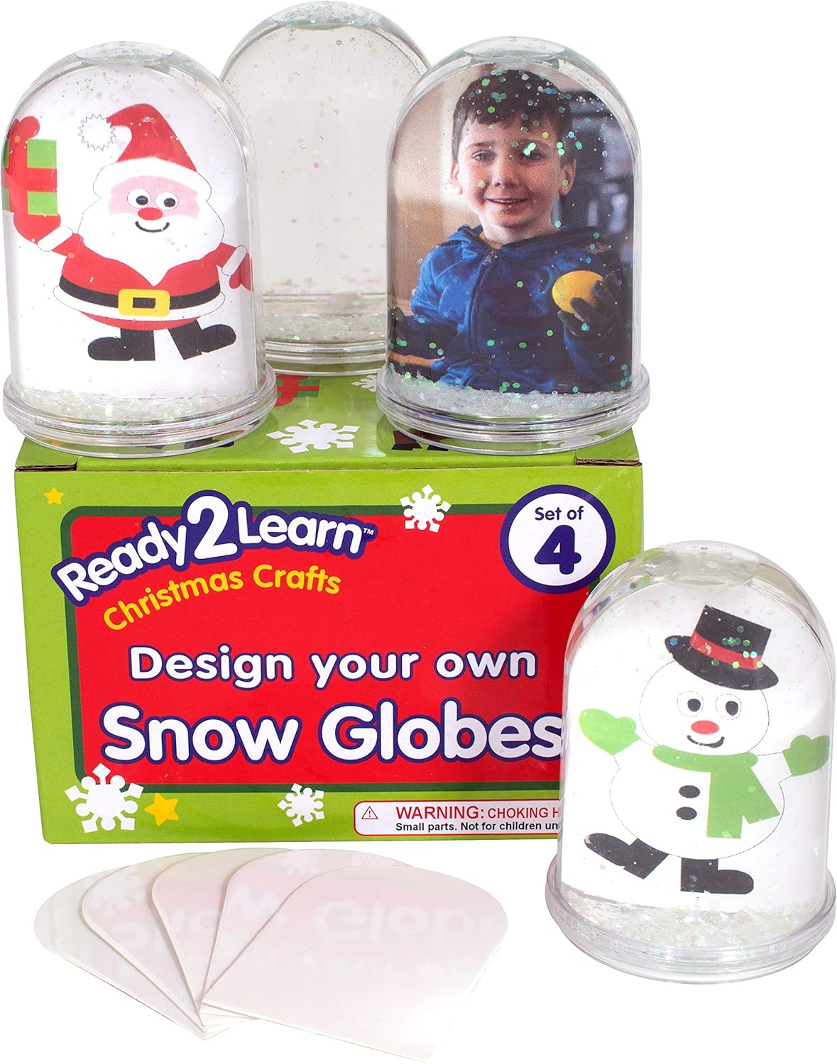 Snow Globes - READY 2 LEARN Christmas Crafts - Design Your Own Snow Globes - Set of 4 - Christmas Snow Globes for Kids - Customizable Christmas Decorations for Home