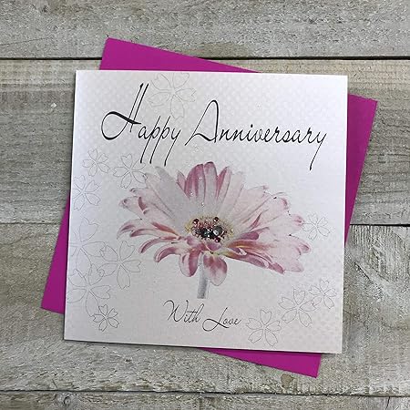 White Cotton Cards Handmade Happy Anniversary Card White Wb41 Amazon Co Uk Kitchen Home
