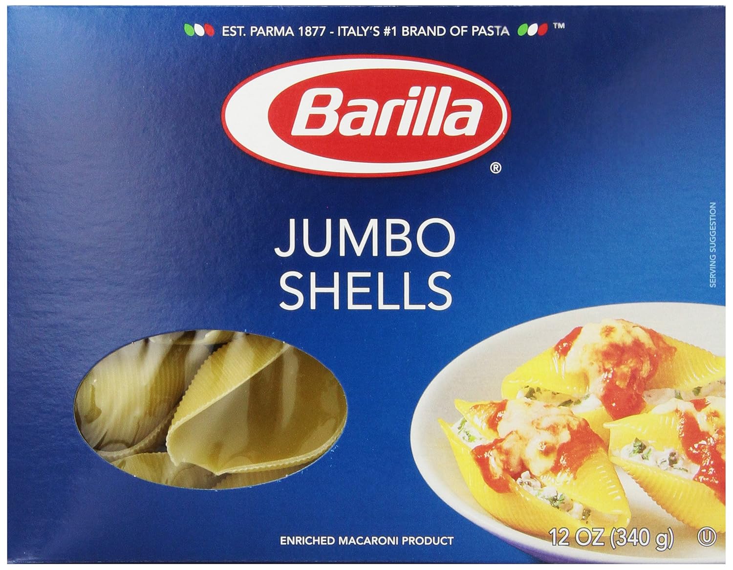 Barilla Pasta, Jumbo Shells, 12 Ounce Boxes (Pack of 12)