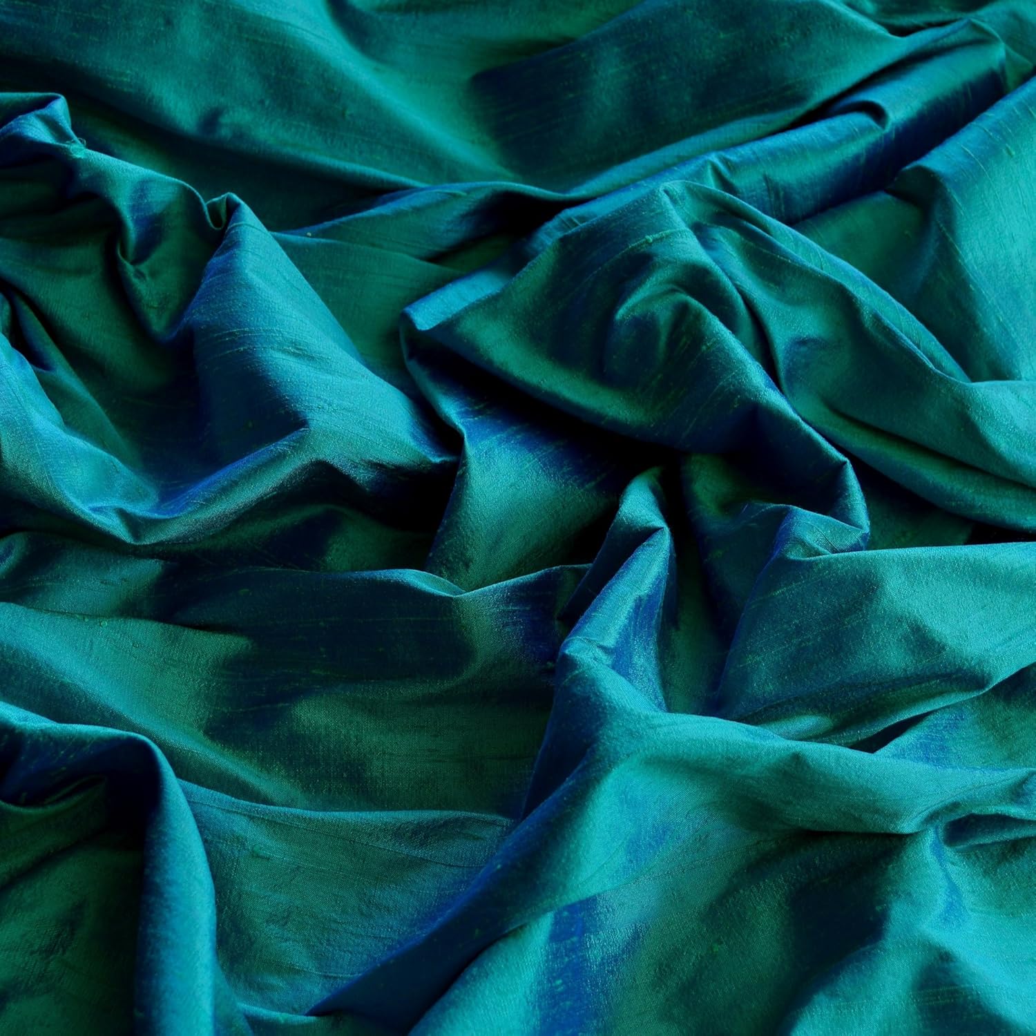 54" Wide Iridescent Peacock Dupioni Silk, 100 Silk
