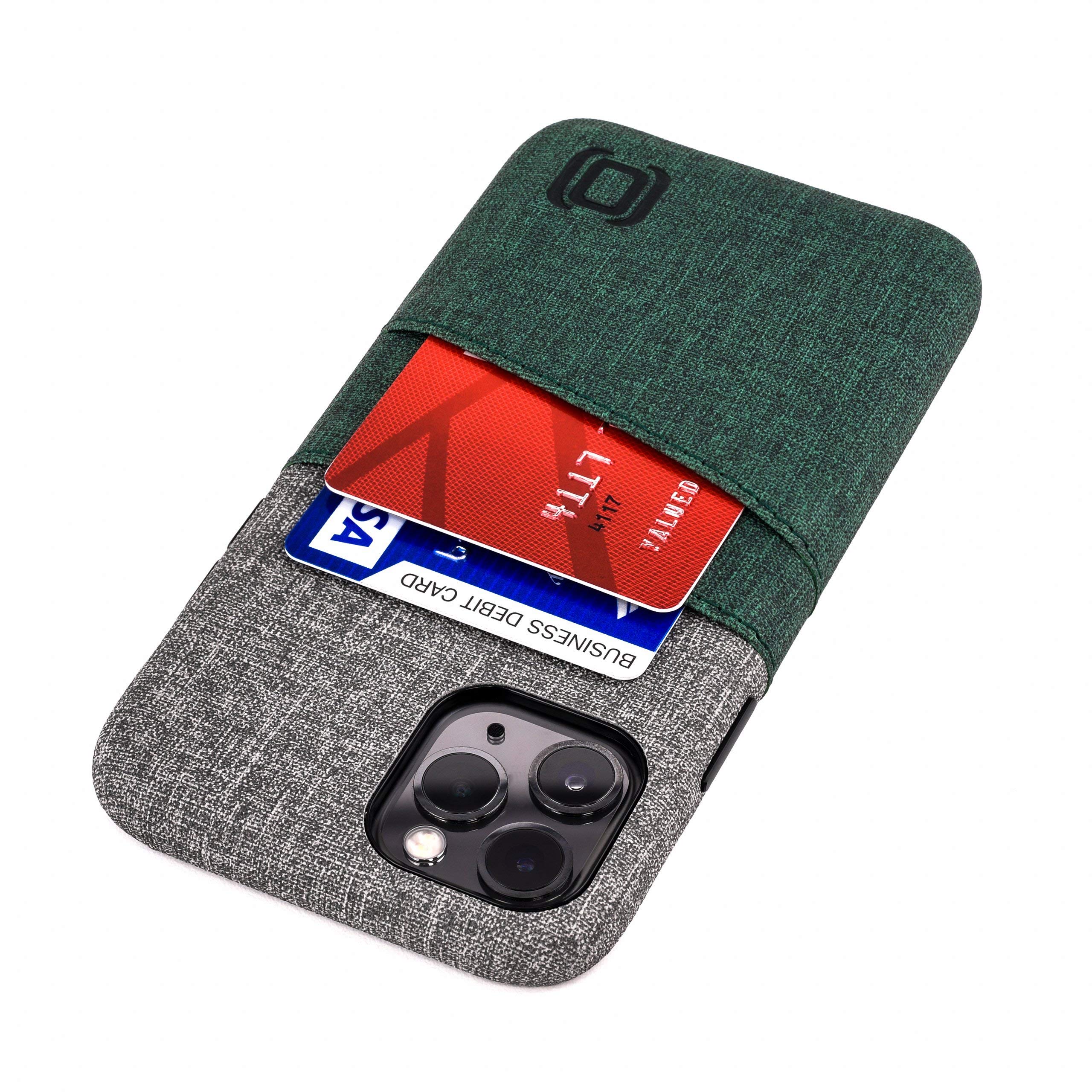 Dockem Wallet Case for iPhone 11 Pro: Built-in Metal Plate for Magnetic Mounting & 2 Card Holders (5.8" Luxe M2 Synthetic Leather, Green & Grey)