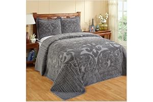 Better Trends Bedspread 100% Cotton Chenille Bedspreads Coverlet Luxurious Medallion Pattern Bedspread Queen Size 102" X 110" Soft Lightweight Gray Tufted All Season Bedding Ashton Collection