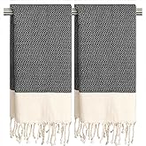 cabanana Hand Towels for Bathroom - 2-Pack,16x40 Inch-100% Cotton,Turkish Bathroom Hand Towels,Super Absorbent & Quick-Dry Soft for Bath, Kitchen, Spa, Face, Hair, Dishcloth (New Black)