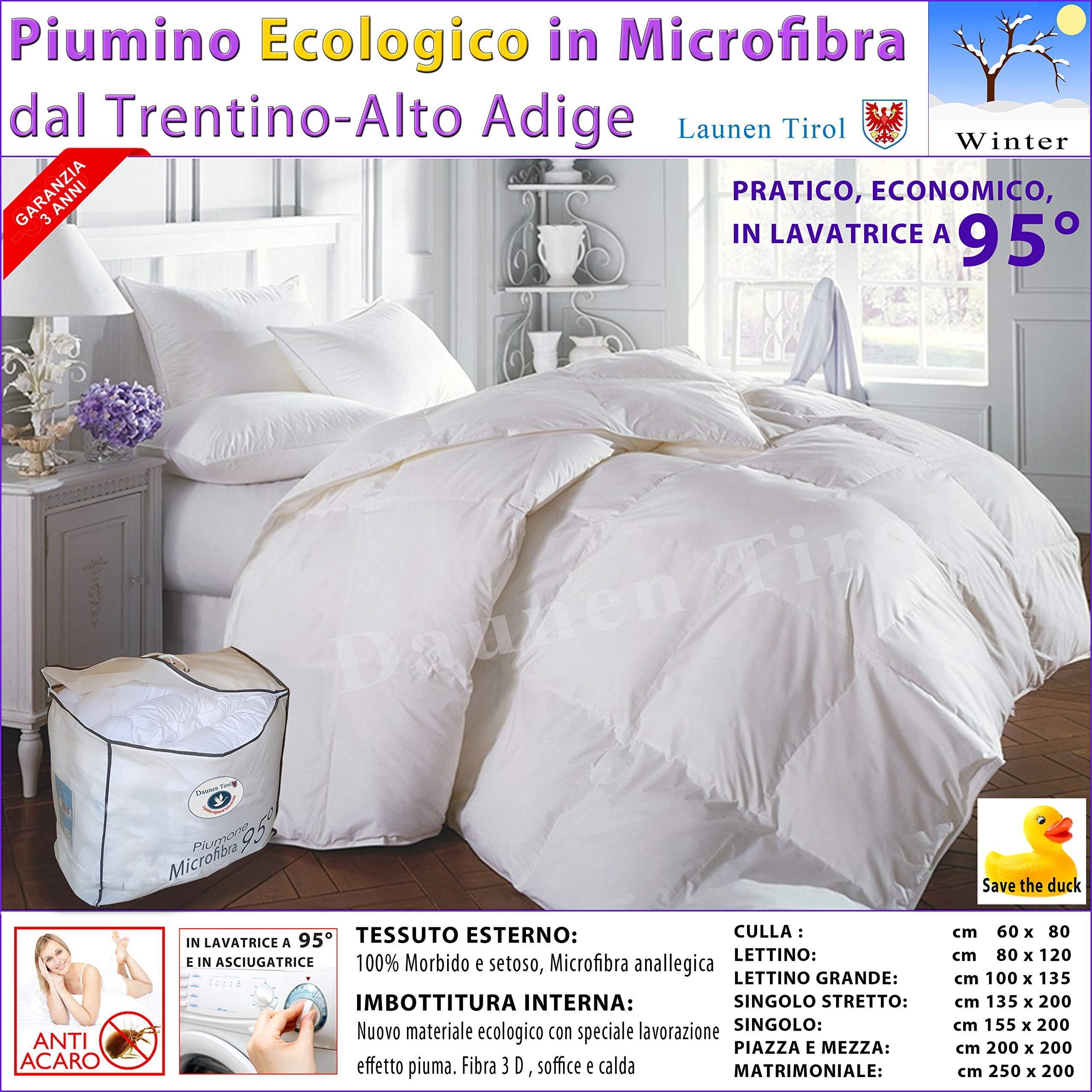 FACILCASA Daunen Tirol Duvet – Microfibre Ecological, Feather, Fibreglass, 3d effect, Soft and Warm, wash at 95 Degrees, Quality Workmanship and saving. Singolo Stret. Cm 135 X 200