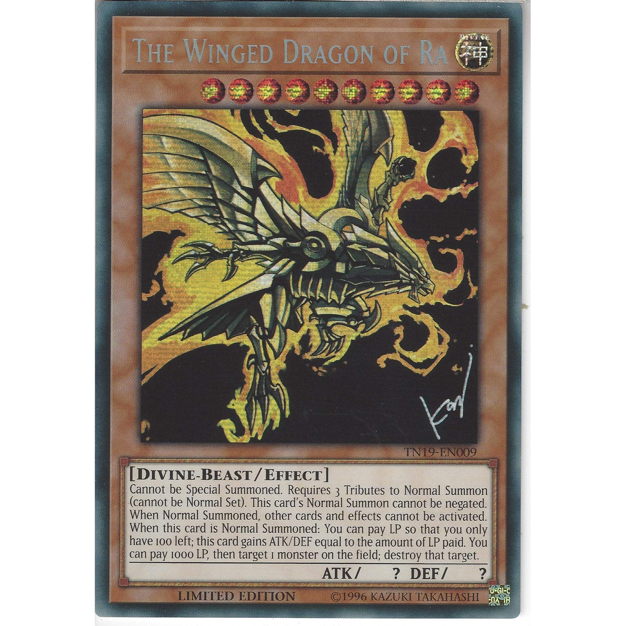 TN19-EN009 Limited Ed The Winged Dragon of Ra Prismatic Secret Rare Card 2019 Mega Pack Tin Yu-Gi-Oh Single Card