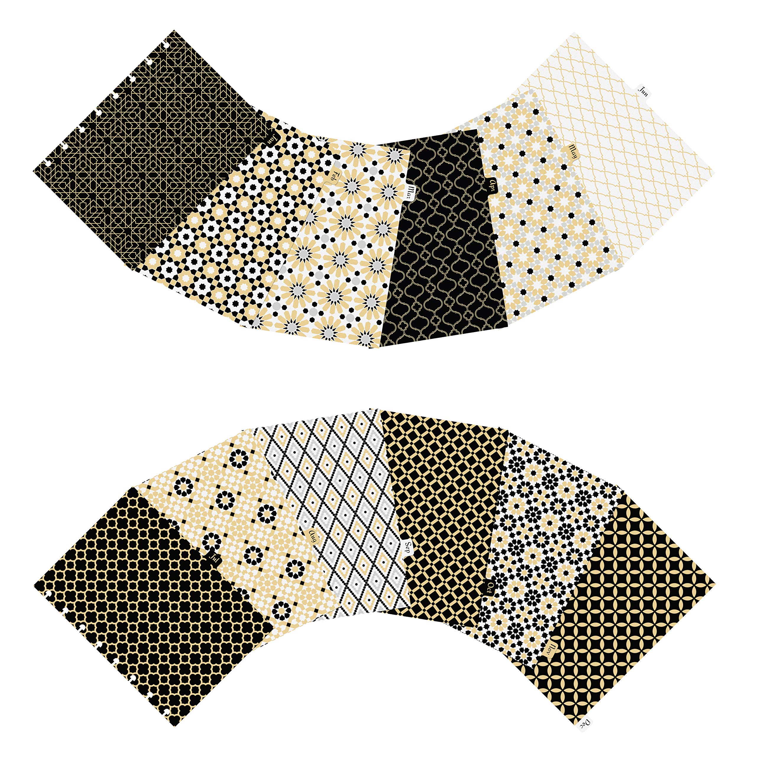 Discagenda 12 Months Dividers Plastic Durable with Moroccan Patterns for 6 Ring Planner Personal Organizer (A5 / Junior Size (5.8x8.3in), Discbound)