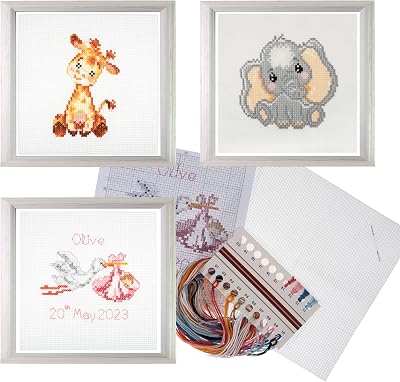 Trimits 3PK Cross Stitch Kits for Adults Beginners - Pre Printed 13x13cm