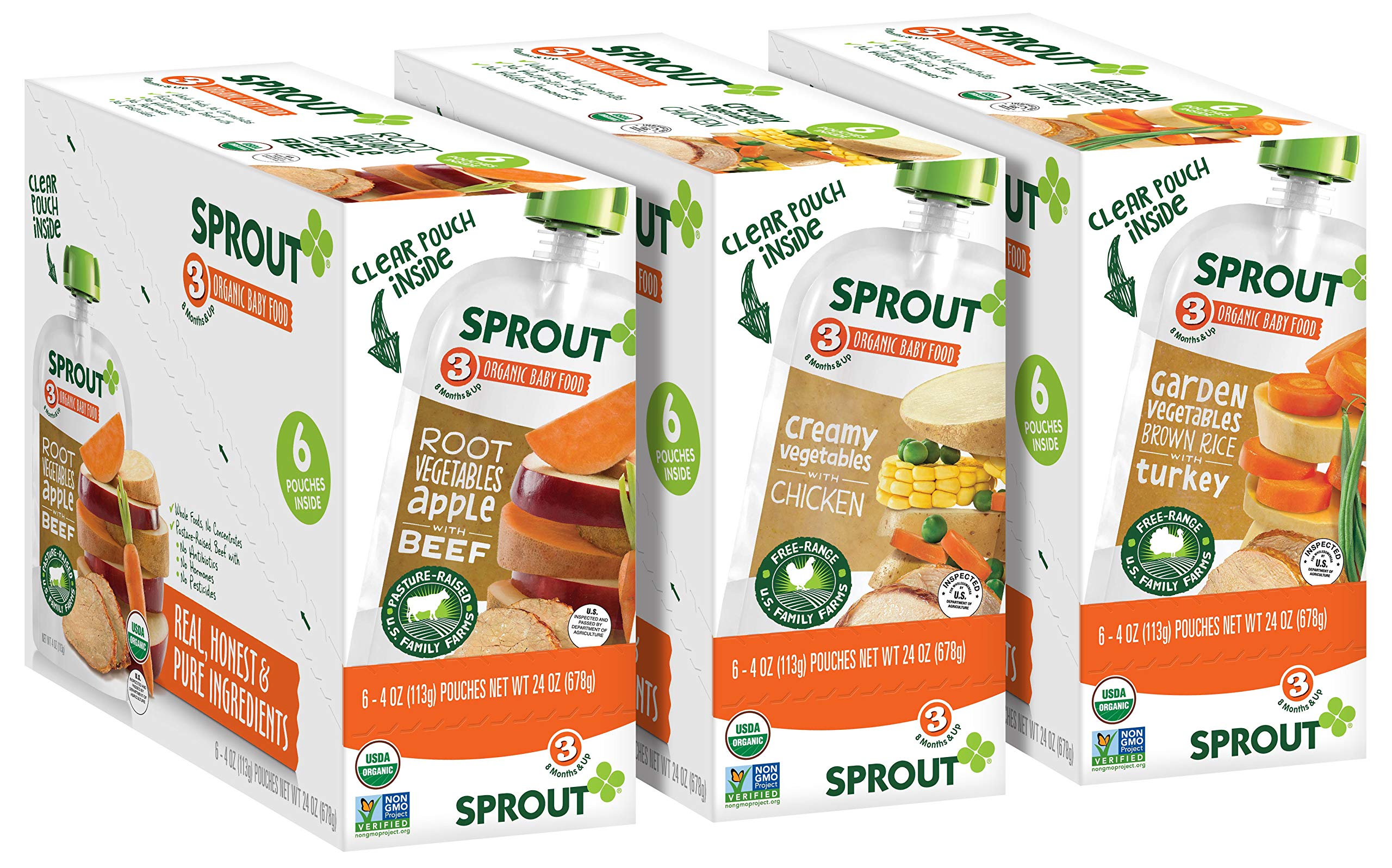Sprout Organic Stage 3 Baby Food Pouches, Meat Variety, 4 Ounce (Pack