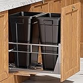 YJHome Pull Out Trash Can Under Cabinet with 2 * 10Gal Garbage, Cabinet Trash Can Pull Out Kit with Soft-Close Slides, Under 